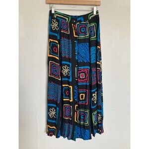 Vintage Sag Harbor Graphic Print Maxi Skirt SMALL Button Front Rayon Colorful